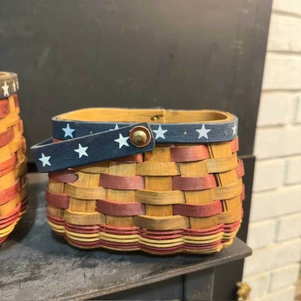 Americana Patriotic Basket Set of 3 Star Handle Woven Wood Nesting Unbranded